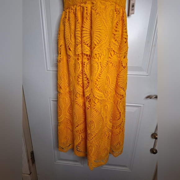 Gianni Bini Sleeveless V-Neck Stunning Debi Yellow Gold Lace Midi Dress - Picture 4 of 7